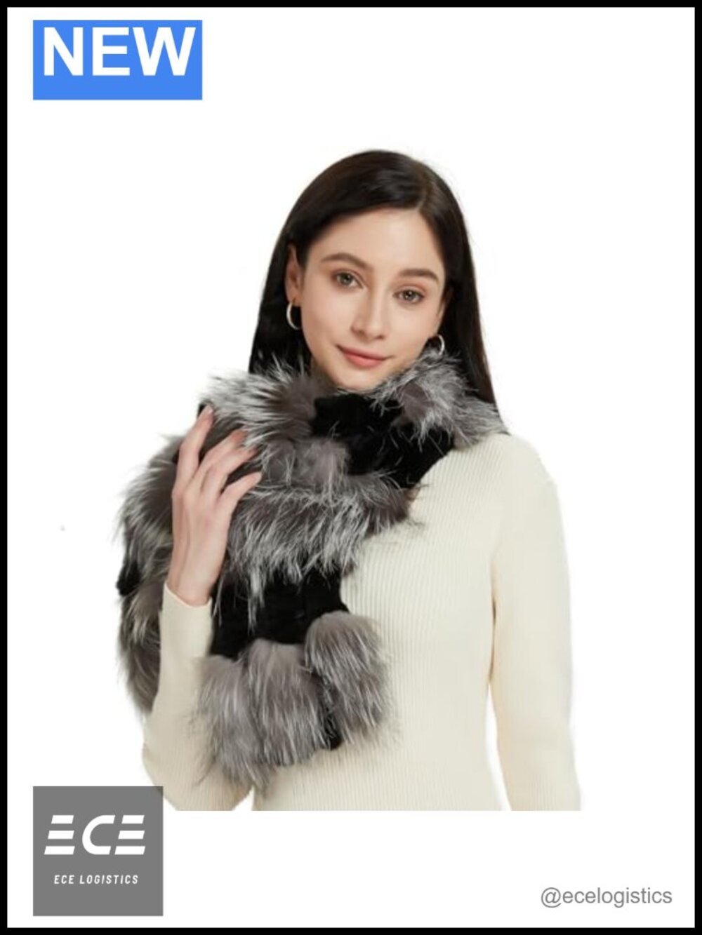 Real Fox and Rabbit Fur Scarf Winter Fluffy Warm Luxury Long Shawl Neck Warmer